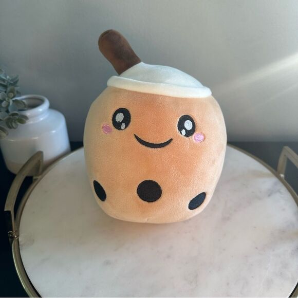 Boba Milk Tea Cute Stuffed Plush with Straw Boba Pearls Character Happy Eyes 9” - Picture 4 of 9